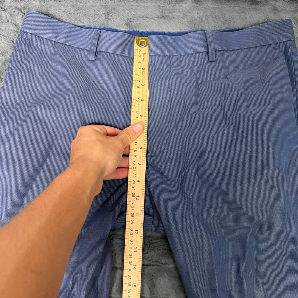 Banana Republic Mens Non-Iron Slim Fit Dress Pants Blue Textured Cotton 33x30
